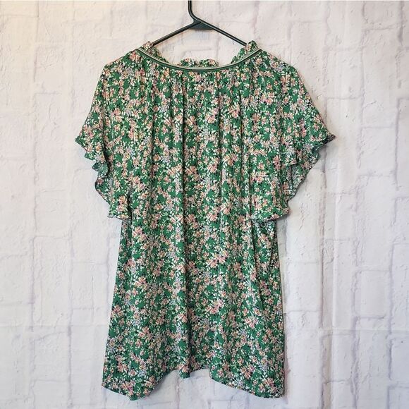 MAX STUDIO Floral Flutter-Sleeve V-Neck Blouse Green 1X - Picture 8 of 8
